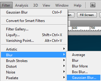 Filter Blur Gaussian Blur settings in Photoshop