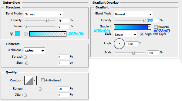 Blending options gradient and outer glow