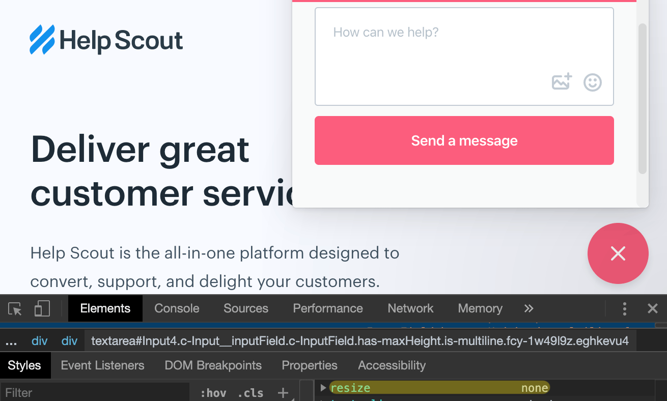 Help Scout uses CSS resize none for the chat widget textarea