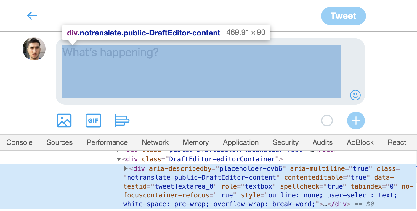 DevTools ARIA roles on mobile Twitter