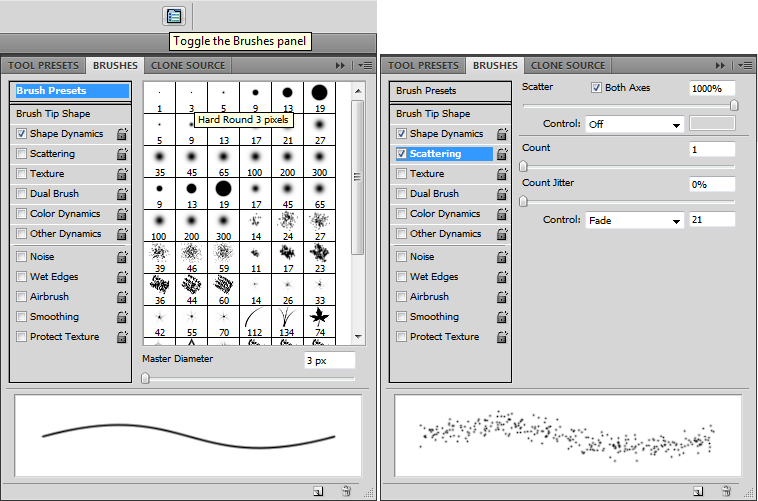 Brush settings toolbox