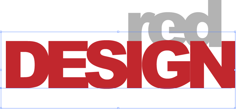 Capitalized red design text