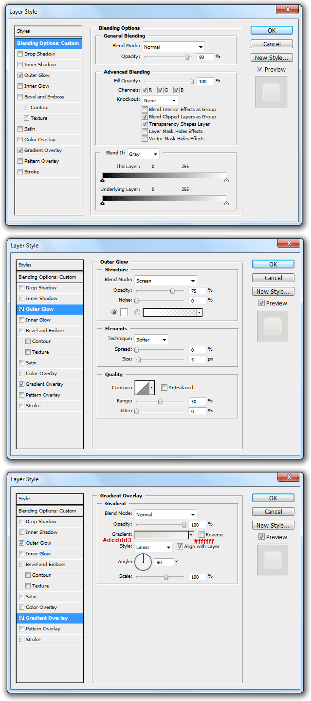 Outer glow and Gradient overlay feather effects