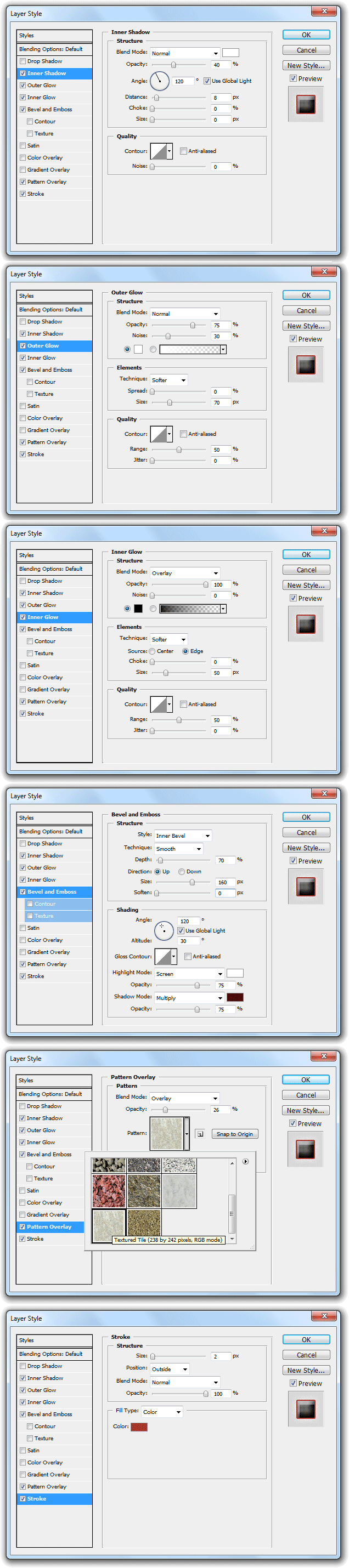 Heart blending options including inner shadow, outer glow, bevel and embosss, pattern overlay and stroke