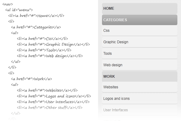HTML5 template menu preview