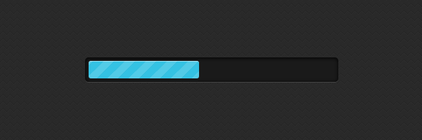 A blue progress bar using gradient stripes on a dark background