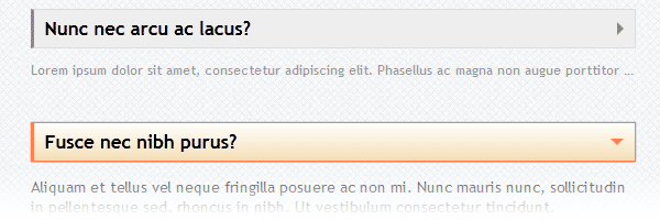 FAQ CSS design showing an expanded orange FAQ section