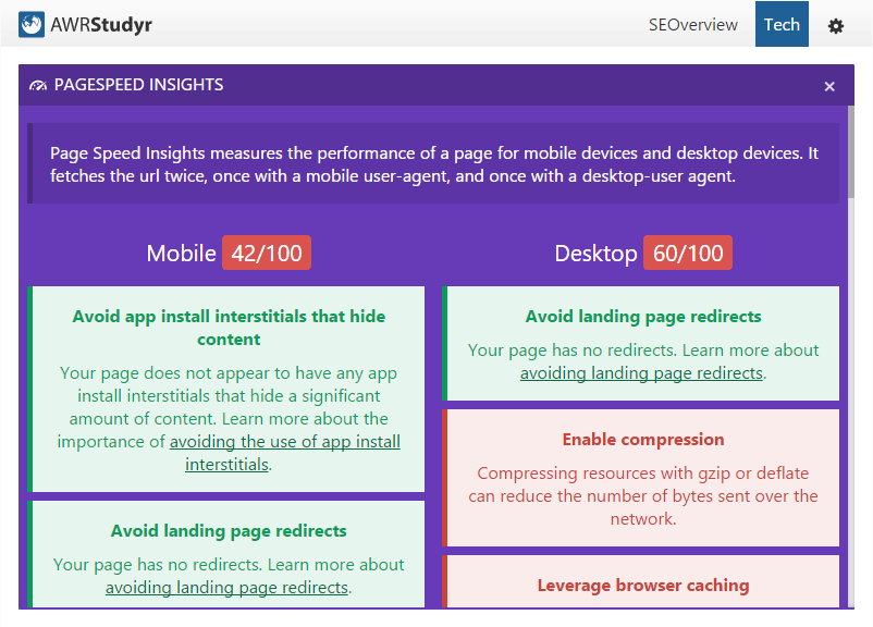 AWRstudyr PageSpeed Insights