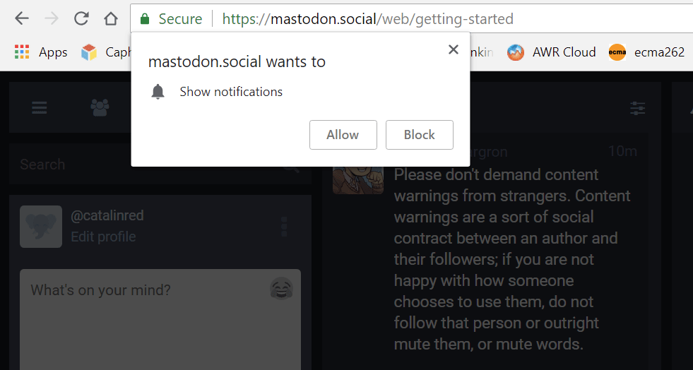 Mastodon browser notification
