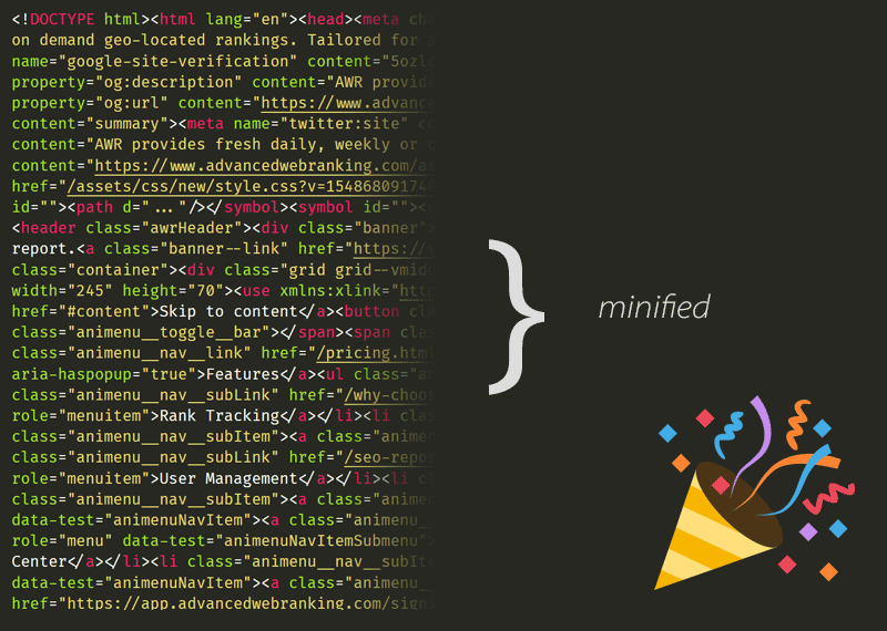 Minified HTML containing minified SVG code